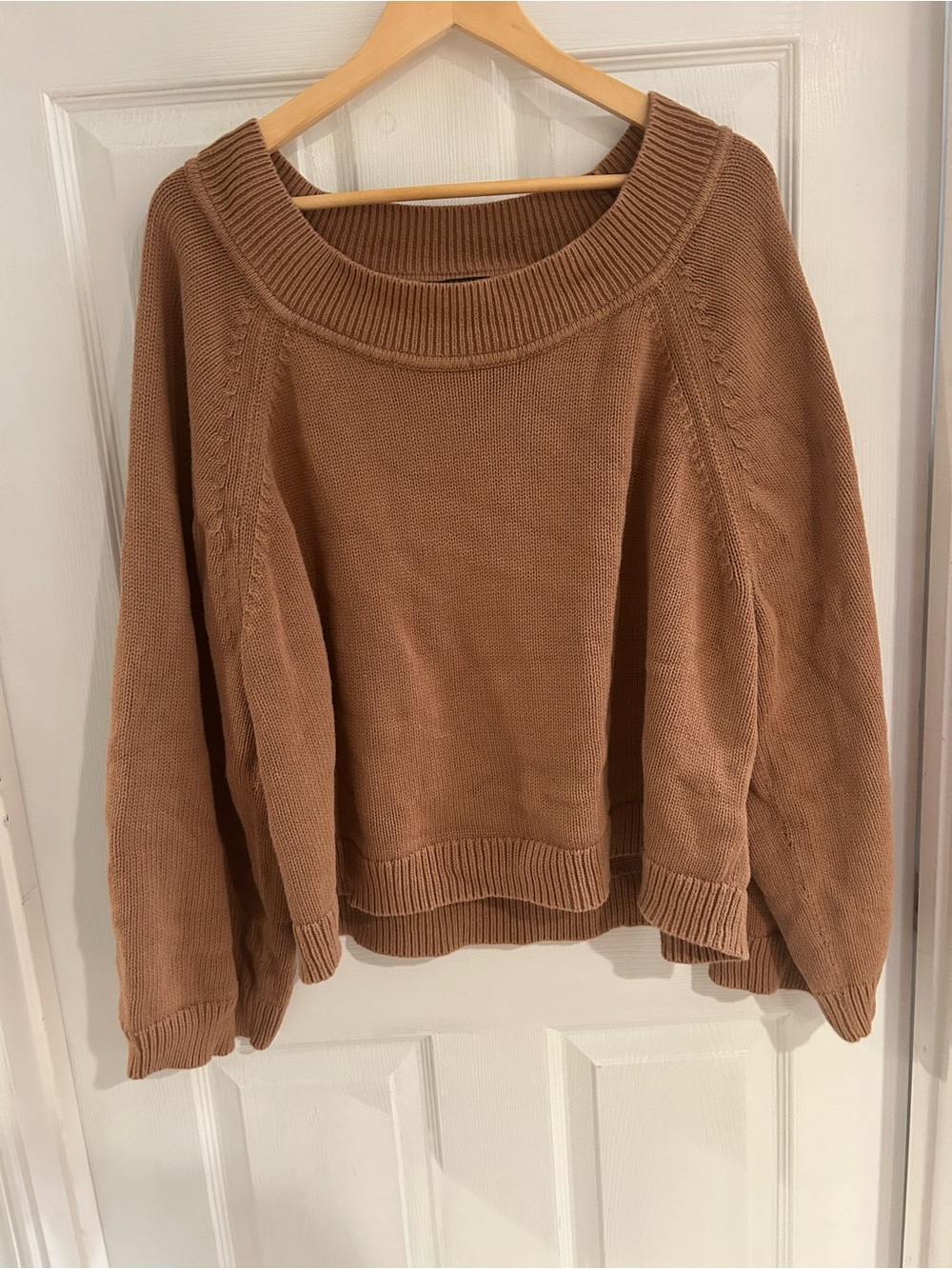 J.Crew XXL Camel Brown Wide Boat Neck Oversized Knit Sweater Pullover